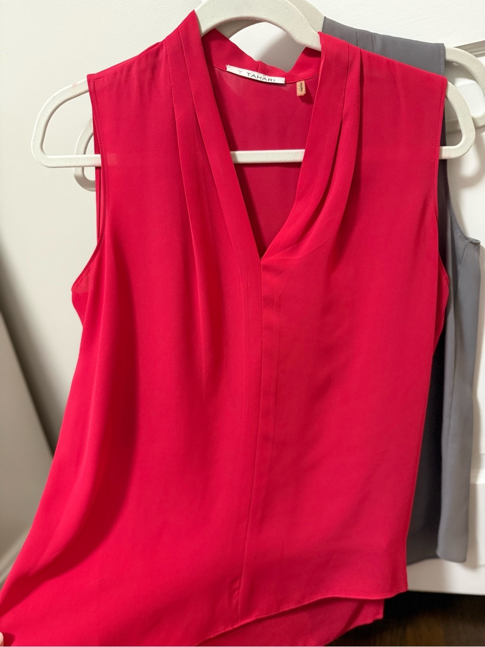 Tahari V-Neck Sleeveless Shell Top - Best Red